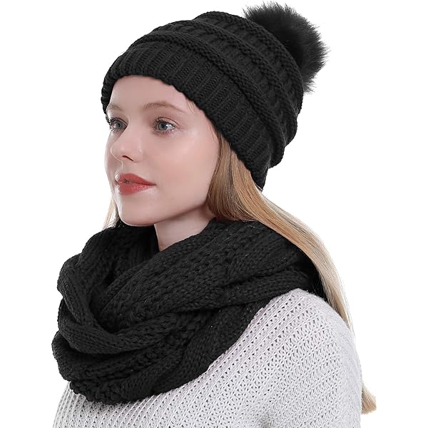 Double Couple Womens Scarf Beanie Hat Set Thick Winter Infinity