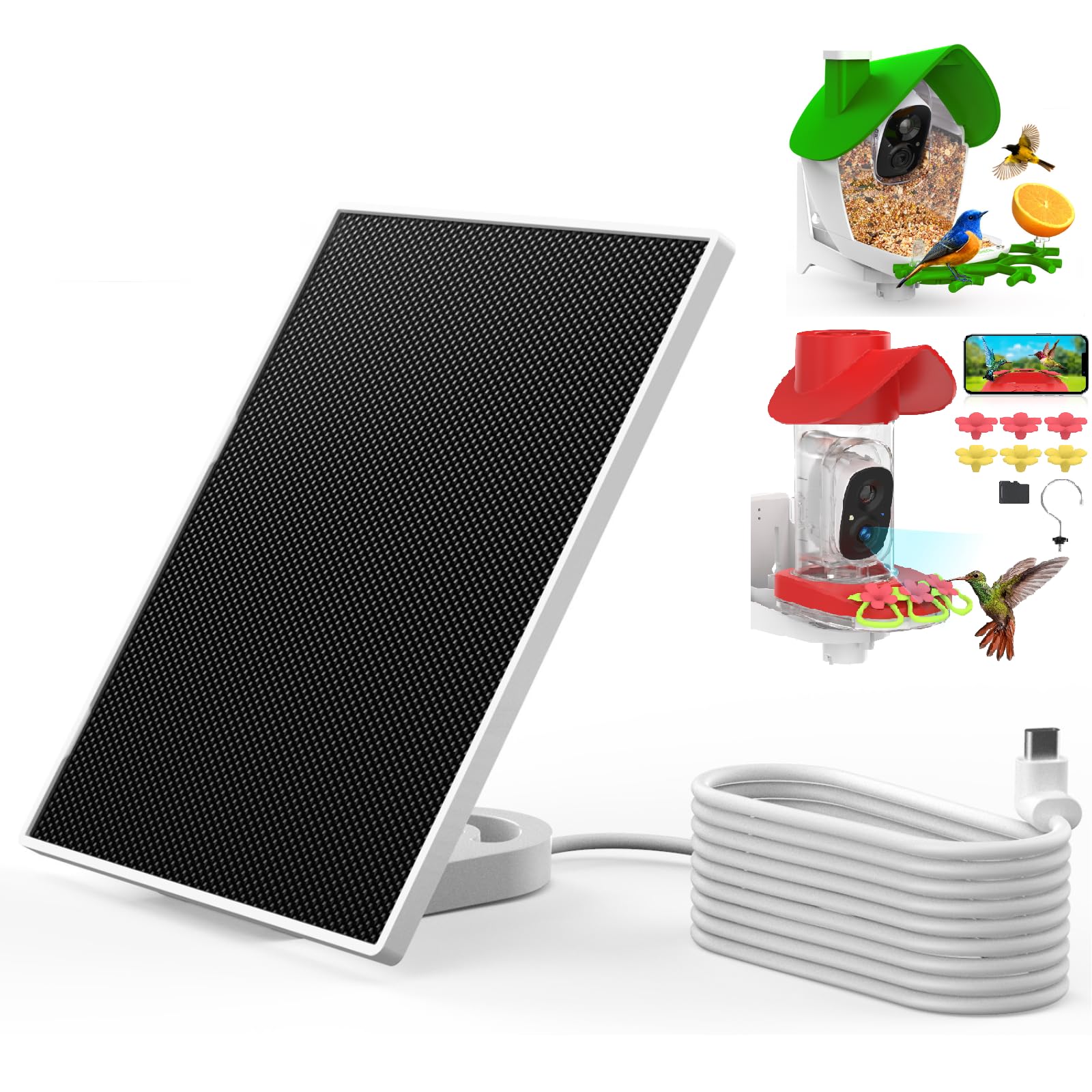 Photo 1 of birdsnap® MON Solar Panel with Type-C Cord for MON Bird Feeder Camera and H53 Hummingbird Feeder, IP65 Waterproof for Outdoors, Continuously Power Supply, Adjustable Direction