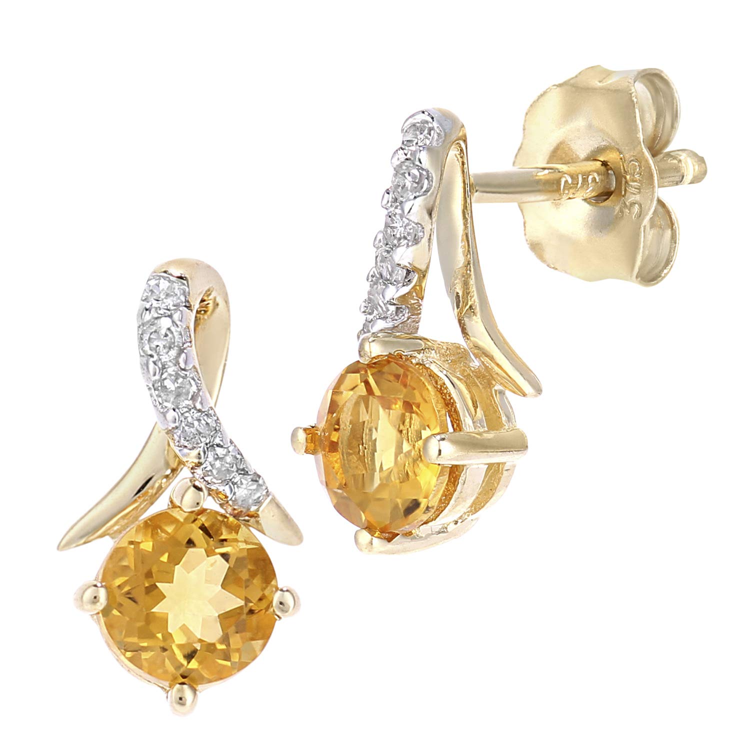 Naava 9ct Yellow Gold Round Citrine and Diamond Twist Drop Earrings