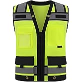 Class 2 High Visibility Reflective Safety Vests Women & Men With 15 Pockets And Zipper Front,Meets Ansi/Isea Standards