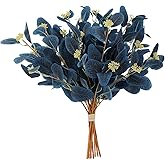 dallisten 20" Silk Artificial Eucalyptus Stems, 12Pcs Fake Eucalyptus Stem with Leaves Berries, Greenery Plants Floral Decorations for Wedding Party Flower Arrangement Home Decor (Navy Blue)
