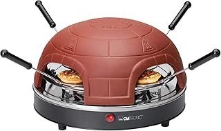 Clatronic PO 3681 Elektrischer Pizzaofen für 4 Personen, Terrakotta-Haube, Rezeptvorschläge, inklusiv Ausstechform, 900 W, Terrakotta/Schwarz