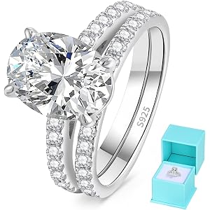 BIHFN Total 4.8cttw(3.5CT Center Stone) Moissanite Wedding Bridal Rings Set, Thickened 925 Sterling Silver Band, Round/Prince