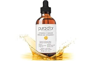 PURA D'OR Vitamin C Serum 4 Oz (118 ml) Lightweight Maximum Strength Formula, Hyaluronic Acid, Retinol, for Face & Eyes, For 
