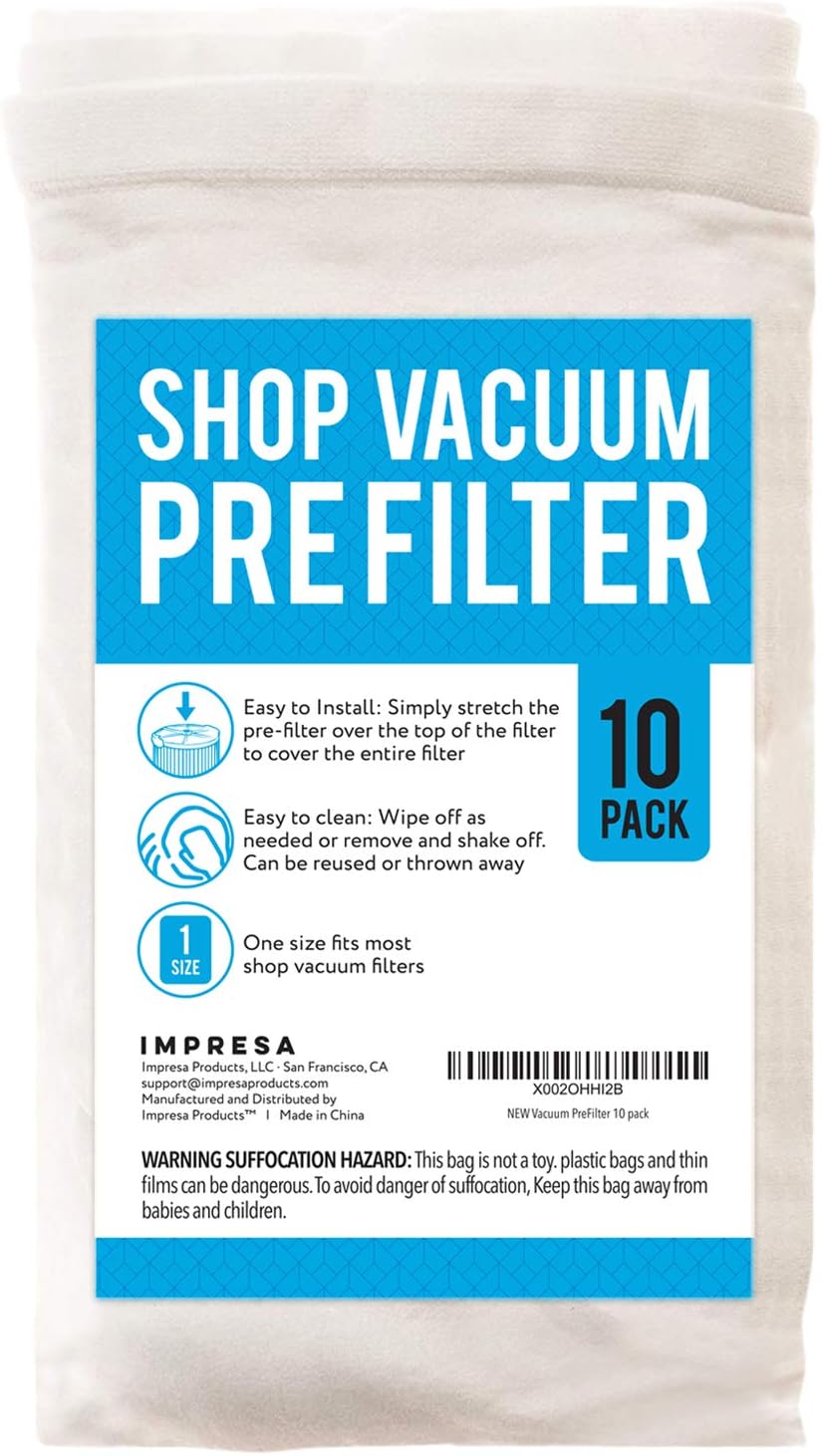 [10 Pack] Shop Vacuum Filter Cover To Reduce Dust Build Up - Reusable, Washable Vacuum Bags - Shopvac Prefilter, Fits Most Canister Vacuums: Appliances