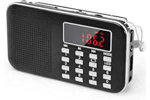 PRUNUS Mini Portable Radio AM FM Pocket Radio with MP3, LED Flashlight, Digital Radio Speaker Support Micro SD/TF Card/USB, A