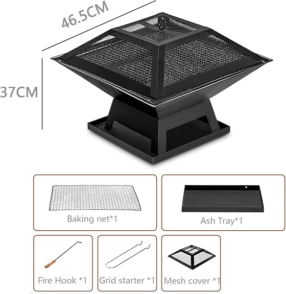 KINGBURN OUTDOOR FIRE PITS FOR OUTSIDE WOOD BURNING TABLE FIRE PIT WITH SPARK SCREEN COVER, FIRE BOWLS BACKYARD FIRE PIT WITH FIRE POKER FOR CAMPING BEACH (BLACK, 18.5 INCH)