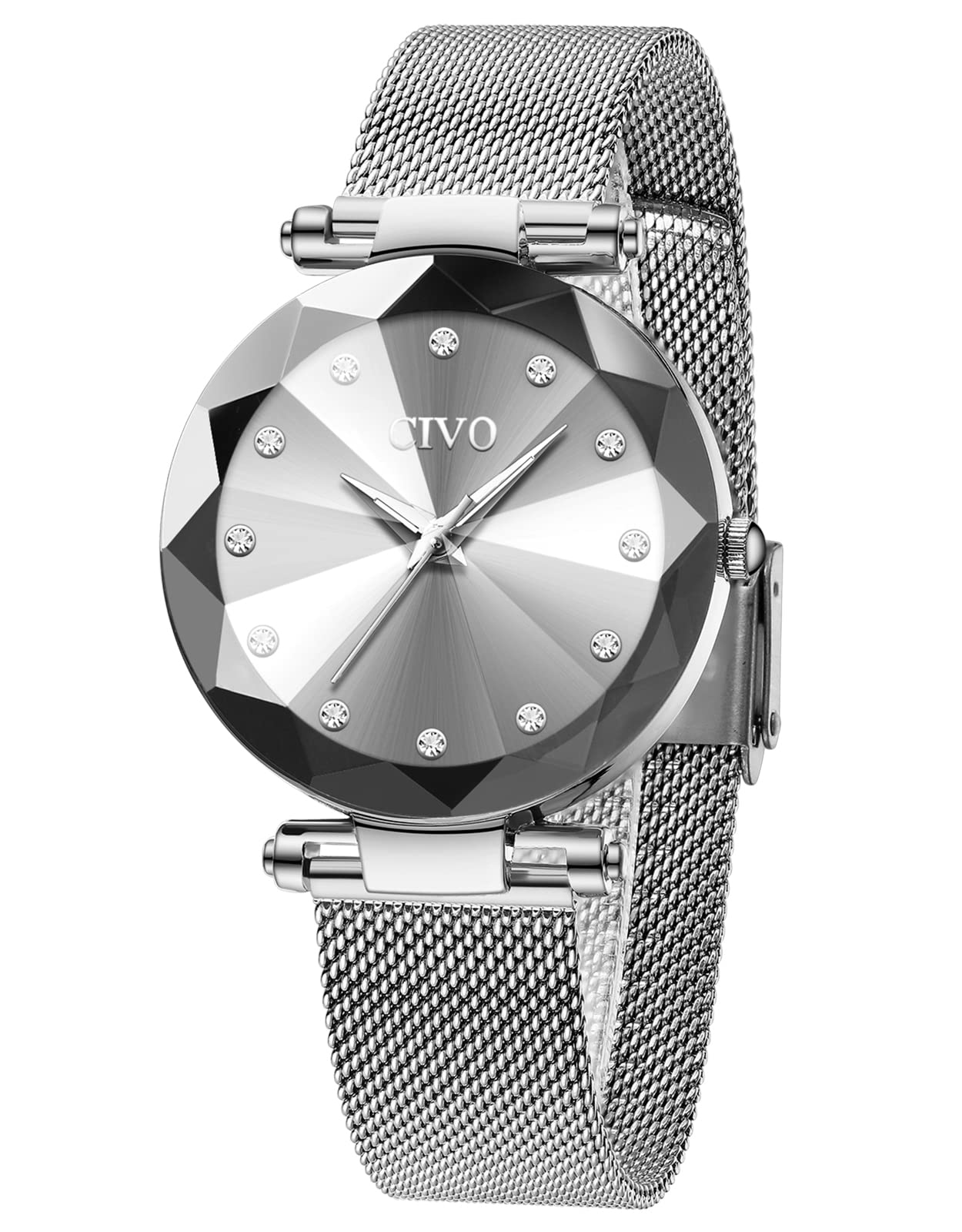 CIVO Women Watches Ladies Silver Stainless Steel Mesh Strap Waterproof Watches for Woman Girls Teenager Fashion Elegant Business Dress Analogue Quartz Wrist Watch