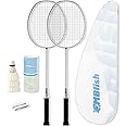MBFISH Badminton Racket Set with 2 Carbon Fiber Rackets, 3 Shuttlecocks, 2 Replacement Racket Grip Tapes and 1 Badminton Bag - Perfect for Beginners & Outdoor Games 4U