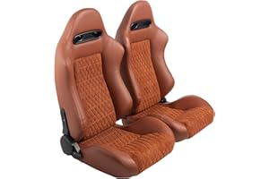 WIILAYOK 2 Pack Racing Seats, Universal Bucket Seats Pair with Dual Lock Sliders for Front-Back Adjustment - PVC Leather Automotive Racing Seats Pair for Cars, Brown
