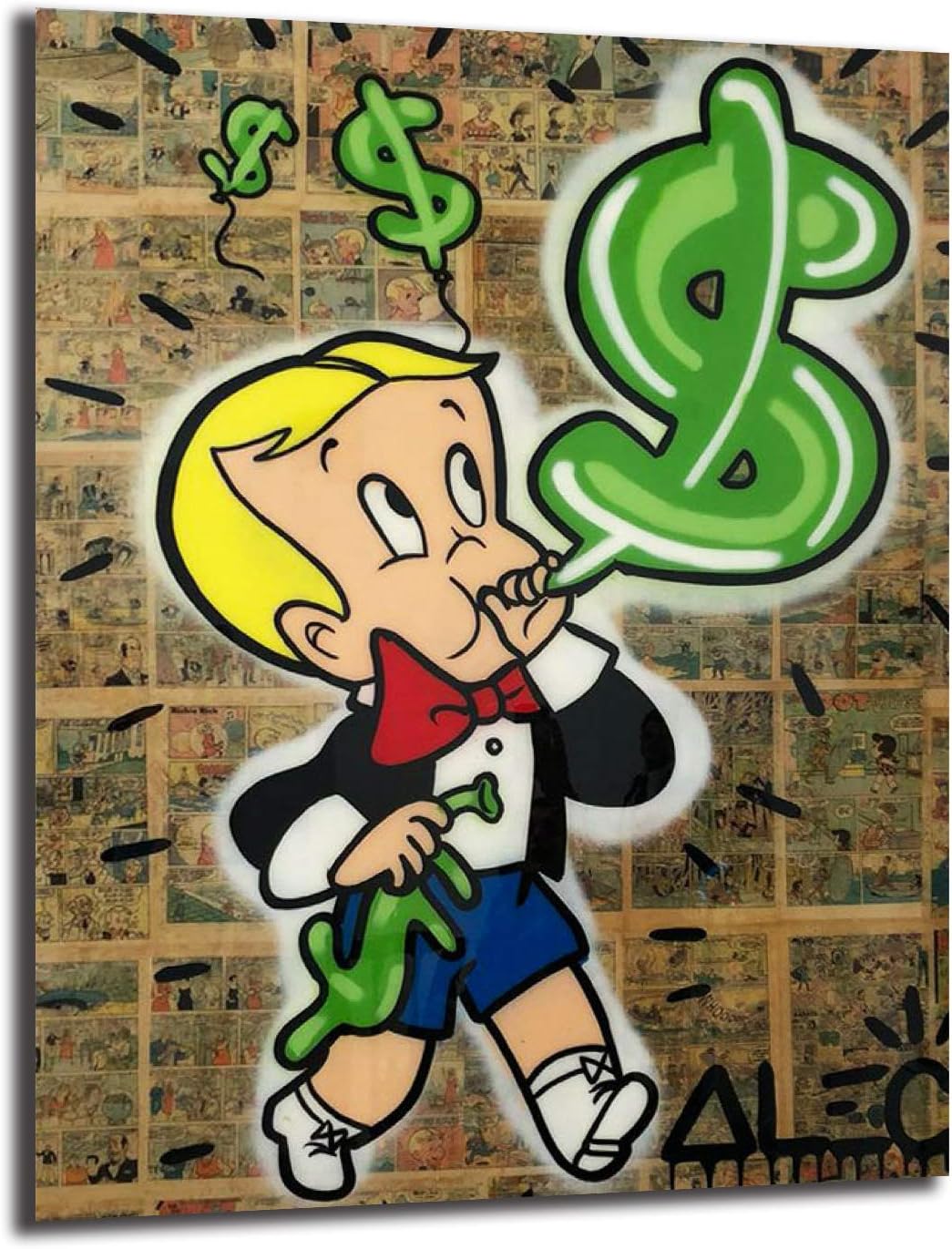 FireDeer Alec Monopoly Richie Blowing Green Dollar Balloon Money Street Art Graffiti Wall Painting Poster Print Modern Picture For Living Room Decor (No Frame,18x24 inch)