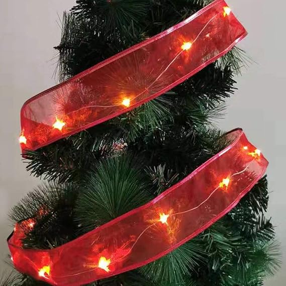 AZXAZ 2 Fairy Ribbon Led Christmas Lights Battery Operated 2m 20 Leds