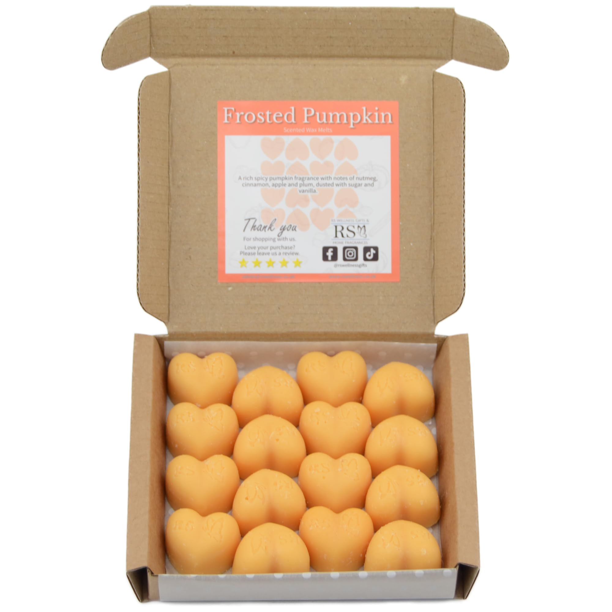 RS Wellness Frosted Pumpkin Highly Scented Wax Melts - 16 Wax Melts Gift Set - Handmade Home Fragrance - Vegan & Pet Friendly - Luxury Candle Alternative - Candle Gifts For Women