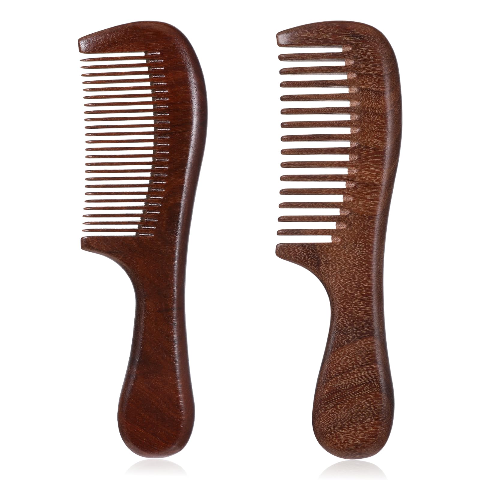 2 Pcs Sandalwood Comb Set Handmade Wide Tooth Comb and Fine Tooth Comb Wooden Comb Anti-Static Wood Comb Green Sandalwood Detangling Comb Hair Combs for Women Men