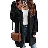 Saodimallsu Womens Fall Cable Long Cardigans Lantern Sleeve Knit Open Front Chunky Loose Fit Sweater Coats