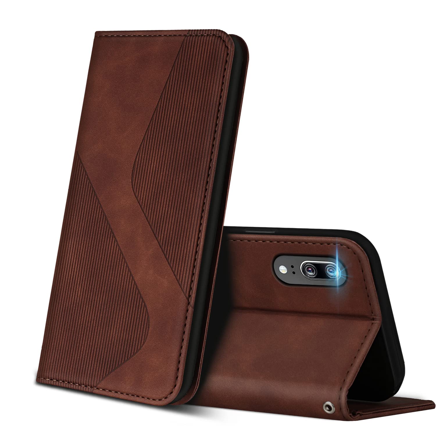 ZONNAVI Case Compatible with Huawei P20, Premium PU Leather Wallet Case with [Card Slots] [Viewing Stand], Shockproof Flip Cover for Huawei P20 (Brown) — image 1