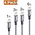 KAHE Lightning to USB Cable, 4 Pack (1ft,3ft,3ft,6ft) iPhone Charging Cable Nylon Braided iPhone Charger