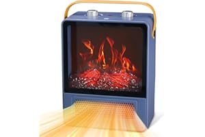 TEMPWARE Electric Fireplace Heater, 1500W Portable Space Heater, Fireplace with Realistic 3D Flame Effect and Overheating Safety Protection, Quiet and Safe for Indoor Use Office Bedroom