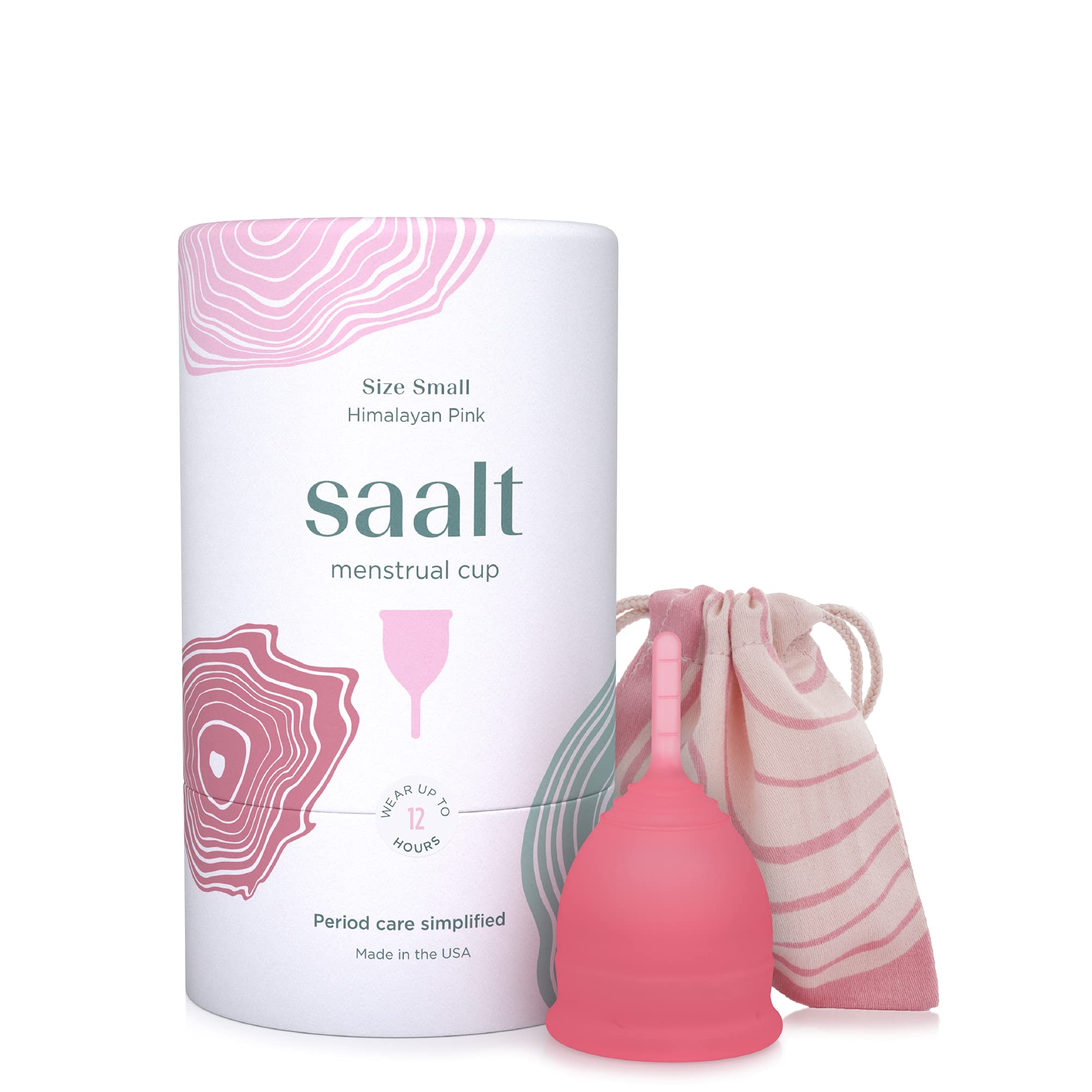 Saalt Menstrual Cup - Premium Design - Most Comfortable Period Cup - #1 Active Cup - Wear for 12 Hours - Soft, Flexible, Reusable Medical-Grade Silicone (Small, Himalayan Pink)