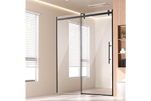 VEVOR Frameless Shower Door, 58-59 W x 75 H in, Shower Sliding Glass Door with 5/16 in(8mm) Clear SGCC Tempered Glass, Waterproof Shatterproof Stainproof with Stainless Steel Hardware, Matte Black