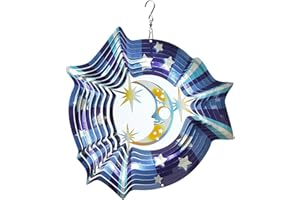 LJlifArt Wind Spinner Moon and Star 12 inches 3D Stainless Steel Mandala Decor Laser Cut Metal Art Geometric Pattern Hanging Wind Spinner Kinetic Yard Art Decorations Indoor/Outdoor Decor
