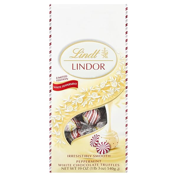 LINDT LINDOR WHITE CHOCOLATE PEPPERMINT CANDY TRUFFLES WITH SMOOTH PEPPERMINT TRUFFLE CENTER, 19 OZ. BAG