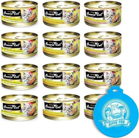 Amazon Com Fussie Cat Premium Can Wet Food Variety 12 Pack 4 Tuna With Anchovies 4 Tuna With Prawns 4 Tuna With Shrimp 2 8 Oz Cans With Hippo Paw Silicone Universal Can