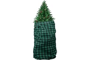 MIMIND Large Christmas Tree Storage Bag Oversized Green and Black Plaid Tree Cover Container with Drawstring & Buckle 9 x 4 Feet Non-Woven Upright Tree Storage Bag for Trees up to 7.5 Feet Tall