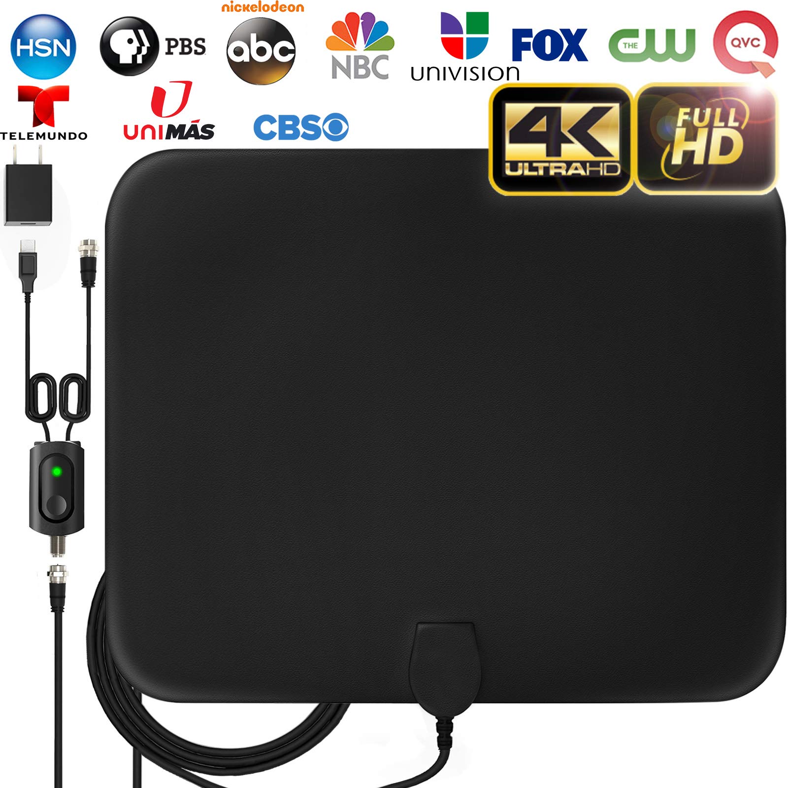 [Latest 2019] Amplified HD Digital TV Antenna Long 120 Miles Range - Support 4K 1080p Fire tv Stick and All Older TV's Indoor Powerful HDTV Amplifier Signal Booster - 18ft Coax Cable/AC Adapter