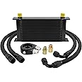ZHSYMX 19 Row AN10-10AN Stacked Plate Oil Cooler Universal Engine Transmission British Radiator Oil Cooler Condenser with Fuel Line Hose Mounting Nut Adapter Clamp Aluminium Alloy Black