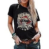 Rock N Roll Shirt Women Vintage Rock Music Graphic Shirt Country Music Tee Funny Letter Printed Casual Short Sleeve Tops