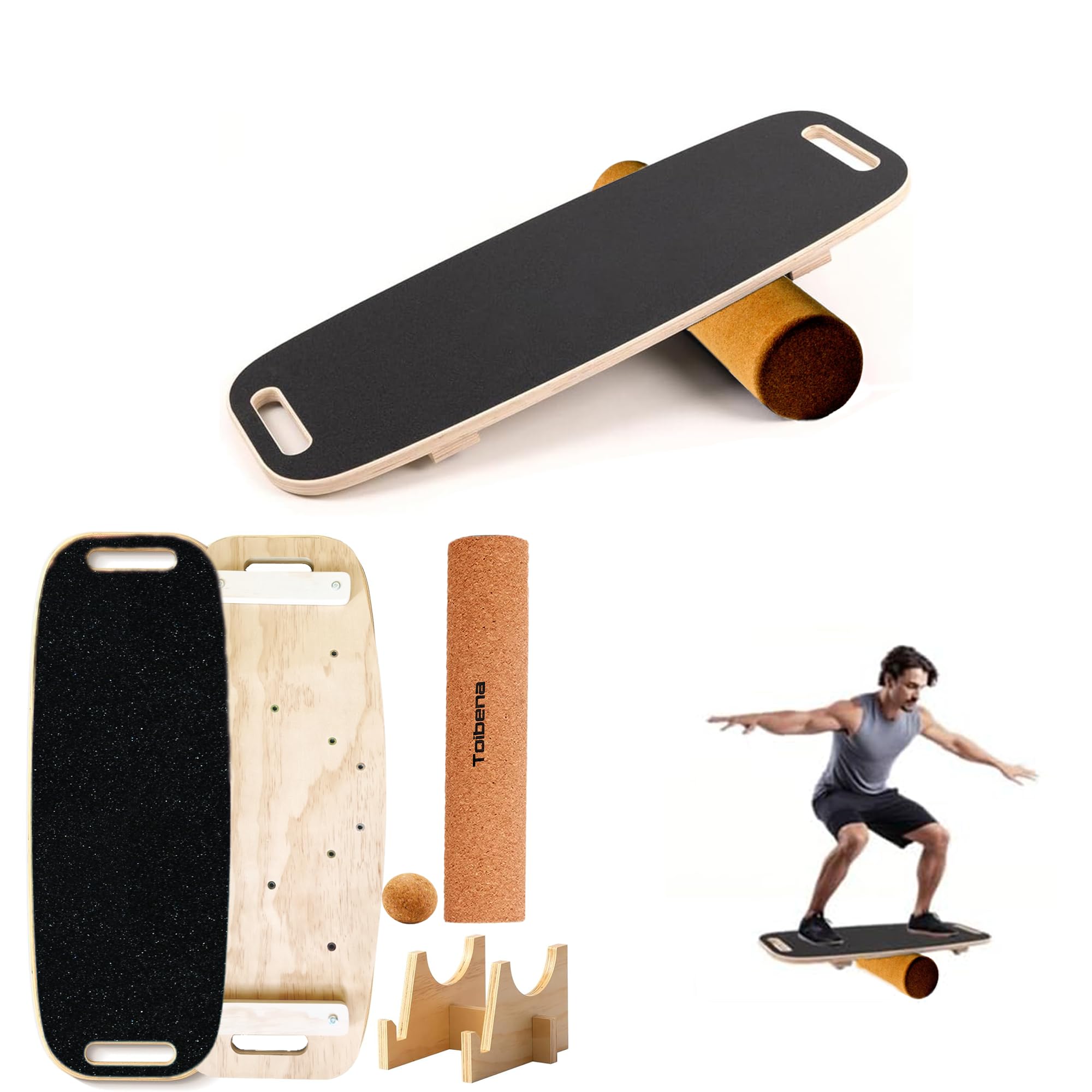 Balance Board trainer for Adults Kids，Hockey snowboard wobble board，450Lbs remarkable core trainer made of wood/Less Plastic