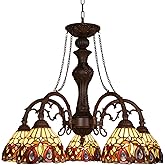 Capulina Tiffany Lamp Stained Glass Pendant Light Chandelier 5-Light Cream Brown Victorian Tiffany Style Pendant Light Fixtur