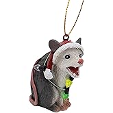 Opossum Wearing Santa Hat Wrapped in Lights Christmas Tree Ornament