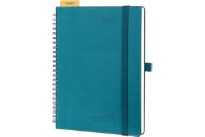 POPRUN 2025 Planner 6.5" x 8.5" with Hourly Schedule & Vertical Weekly Layout - 2025 Weekly Planner for Time Management, Monthly Tabs, Pen Holder, Spiral Bound,Leather Soft Cover - Pacific Green