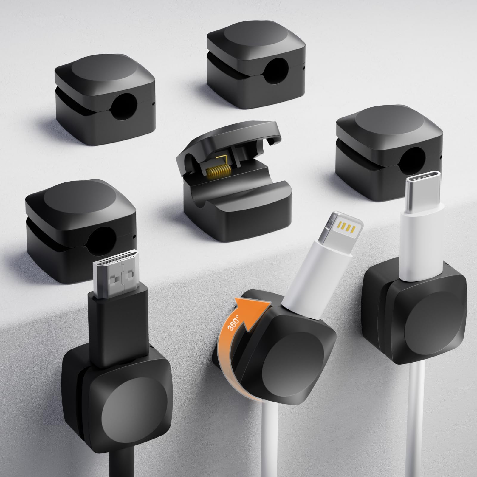 Photo 1 of Rotatable Cord Organizer, Enhanced Spring Cable Clips, Strong Adhesive Cable Management, Desk Cord Holder for Nightstand, Office Accessories and Car (8*Black)