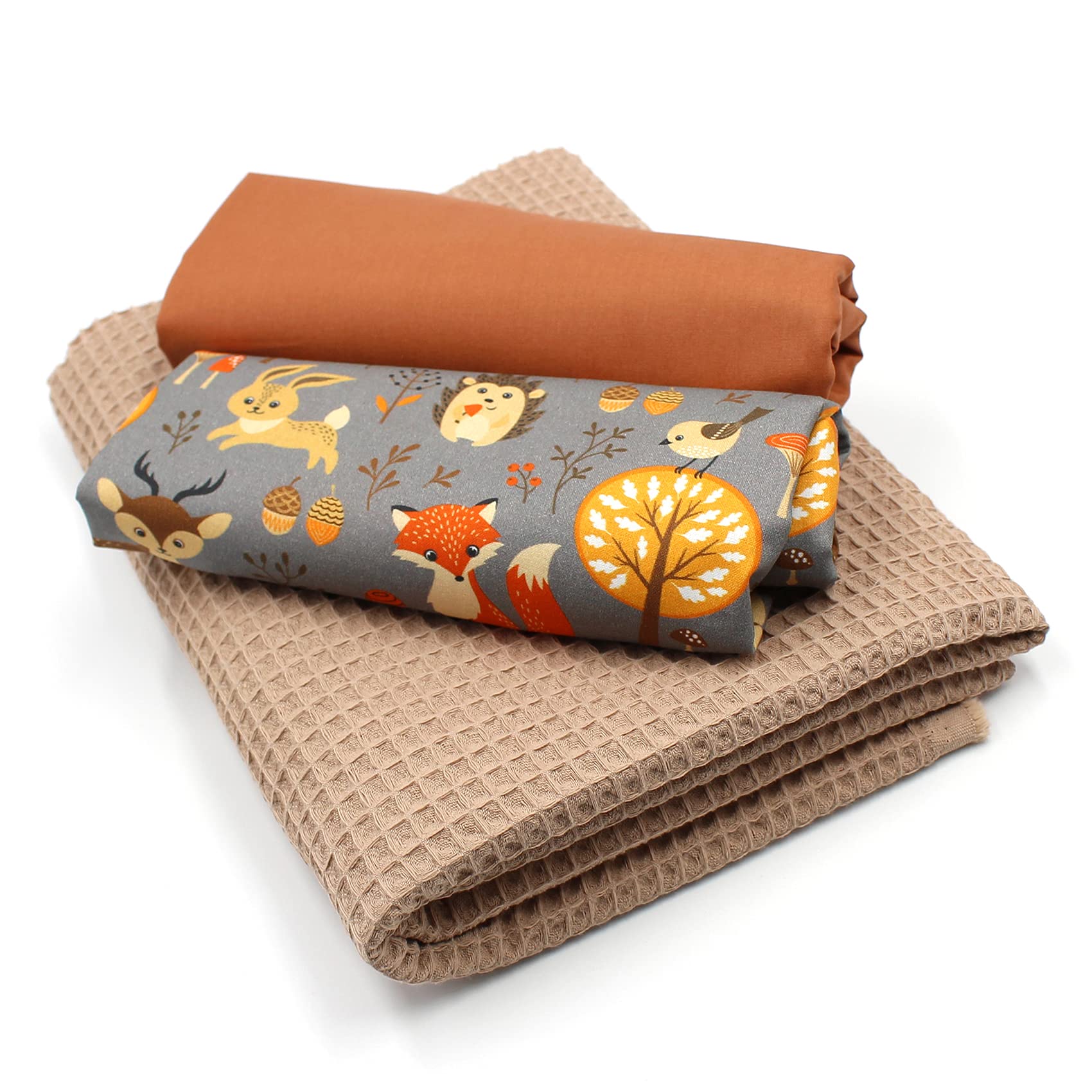 VmG-Store Waffle Pique + Cotton Fabric Set, Colour-Coordinated Waffle Fabric, 100% Cotton Fabric, Tex Standard 100 (Forest Animals Grey Set01) — image 1