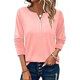 PGANDS Women's Long Sleeve Button Down T Shirts Scoop Neck Casual Tunic Tops