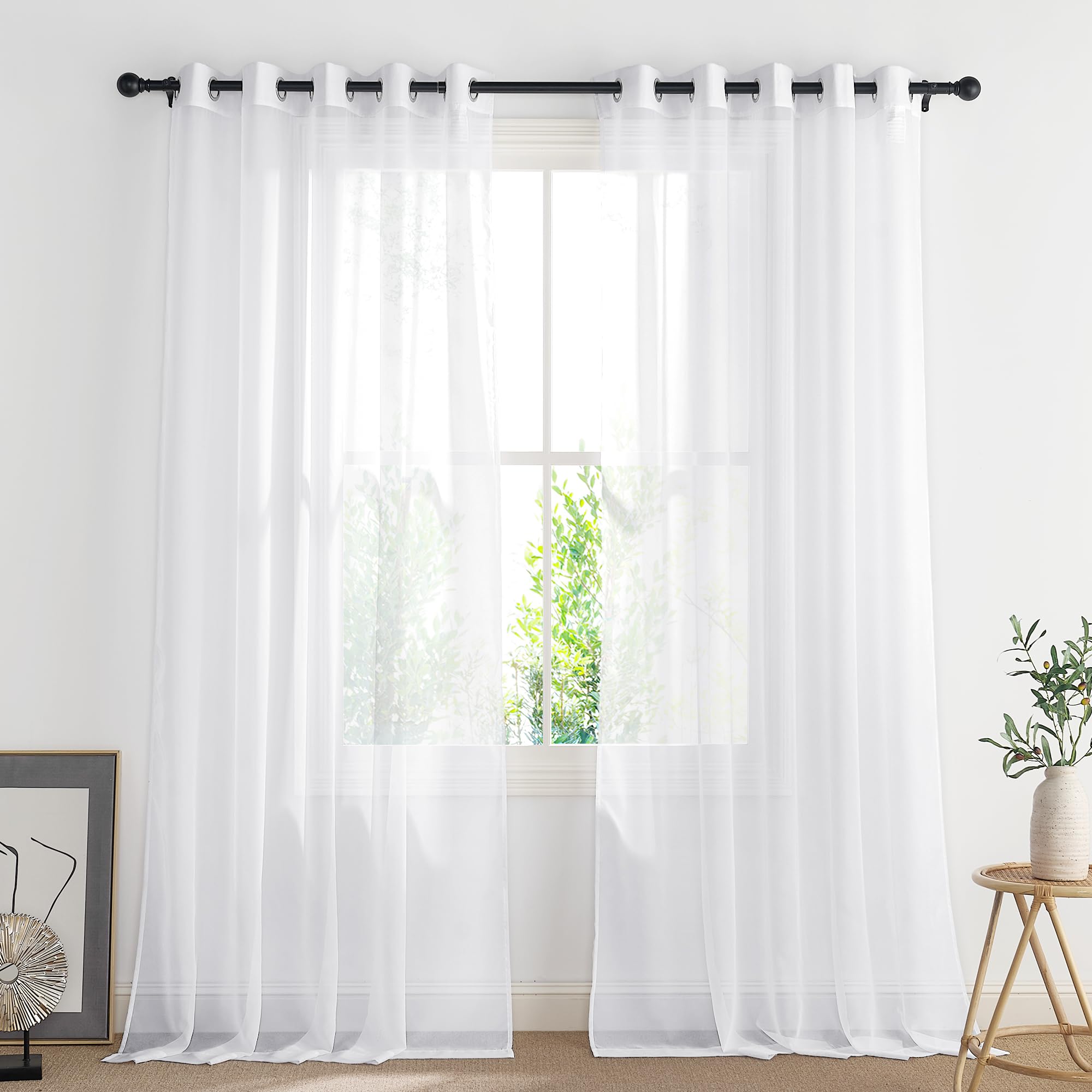 PONY DANCE White Voile Curtains 66 x 90 inches, Net Curtains for Windows with Eyelet Top, Extra Wide Semi Transparent Lightweight Sheer Panels for Bedroom/Living Room, Set of 2