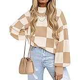 ZESICA Women's 2026 Spring Fashion Turtleneck Long Sleeve Striped Ribbed Knit Loose Pullover Sweater Tops