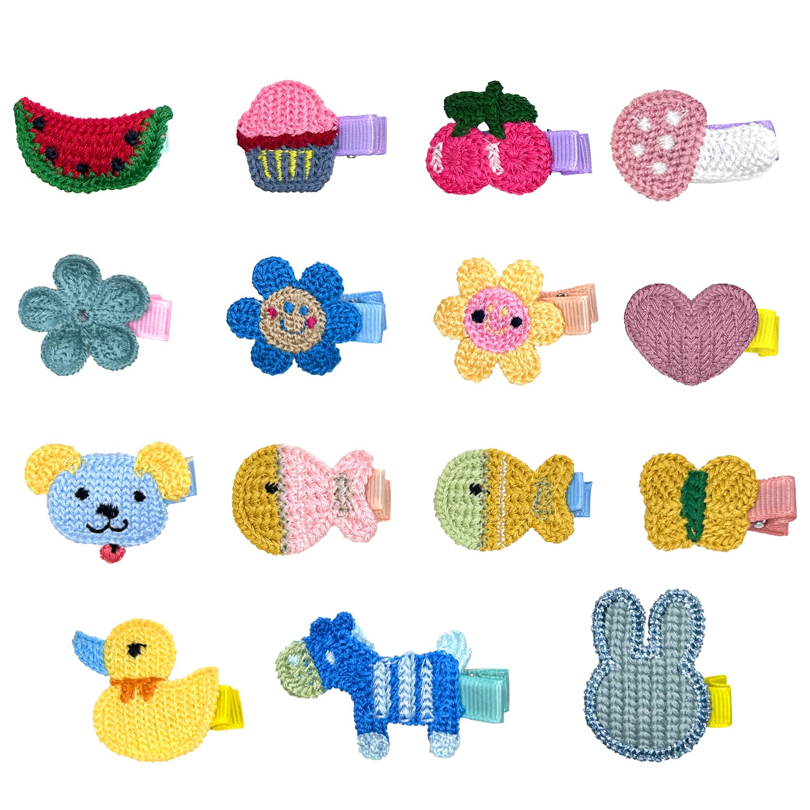 Rimobul 15 PCS Handmade Crocheted Animal Theme Mini Hair Clips for Kids (Animal Theme)