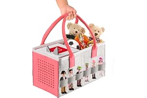 ThxYour Carry Bag for Toniebox Audio Player Starter Set, Storage Bag for Tonies Figurine, Folding Bag for Kids Toniebox Accessories Travel Carrying Bag (Pink+Grey)