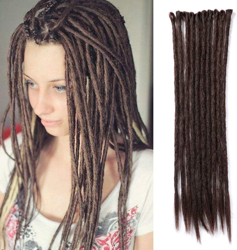 DAIRESS 10 Stands 20 Inches Handmade Dreadlocks Extensions Crochet Braids Reggae Hair Hip-Hop Style Faux Locs Crochet Hair For Rock&Roll Hippie Braiding Hair (#4 Medium Brown)