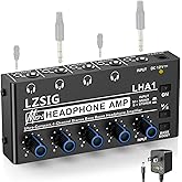LZSIG Headphone Amplifier 4 Channel, Metal Stereo Audio Amplifier with Bass Boost, Mini Earphone Splitter with Power Adapter,