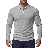 Magiftbox Men's Long Sleeve Waffle Knit Polo Shirt Casual Textured Collar Pullover Athletic Fit Golf Shirts Top WT08B