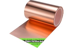 GOORY Copper Foil Sheet Roll - 4Mil/38Gauge(0.1mm) 6in x 20ft Pure Thin Copper Sheet - ASTM B152 C11000 99.9+% Soft Flashing Roll for Crafting, Electrical, House Repair, DIY Project, Decoration