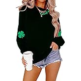 YALUCOR Womens St Patrick's Day Sweatshirt Shenanigans Coordinator Shirt Shamrock Clover Printed Long Sleeve Pullover Tops