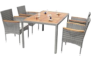 ARTBUSKE 5 Piece Outdoor Patio Table and Chairs Set of 6 Outdoor Dining Set for 6 Patio Dining Sets Patio Furniture Back Yard Outdoor Furniture Set for Outside Patio Garden Poolside Deck,Grey