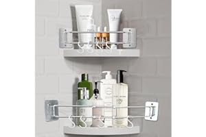 Luxify 2Pcs RV Shower Corner Storage Bar - RV Bathroom Oraanization with S-Hooks - Adiustable Stainless Steel Rod for Corner Shelves in CamperRVTravel Trailer