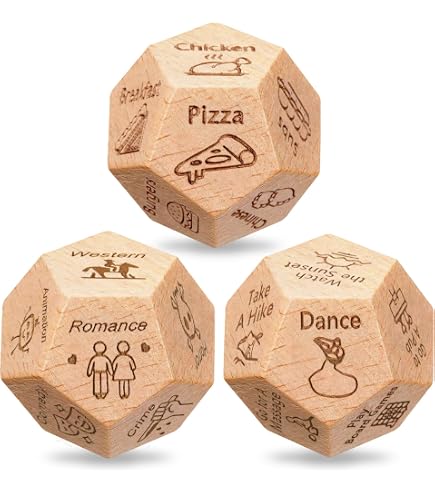 Dadi Per Cibo In Legno – Gioco Per Coppie, 12 Facce, Per Decidere Cosa Mangiare Insieme, Regalo Originale Per San Valentino O Serate Speciali